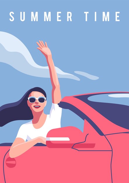 Illustrazioni vettoriali sul tema delle vacanze stagionali viaggi o feste viaggio su strada vacanze in auto