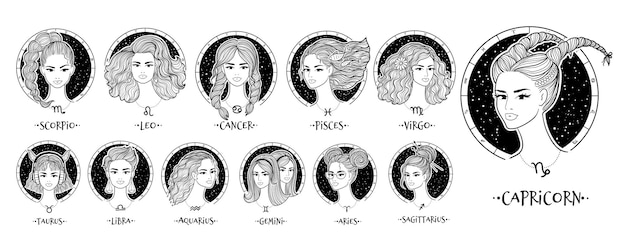 Vector illustrations of zodiac signs girls