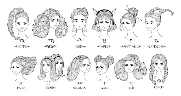 Vector vector illustrations of zodiac signs girls