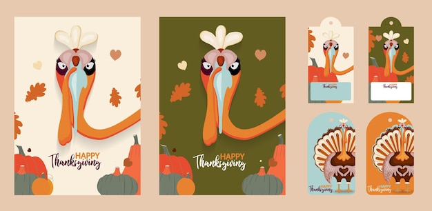 Vector illustrationThank you digital painting cute turkey banner card