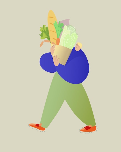 食べ物の大きな袋を持つ男のベクトル画像