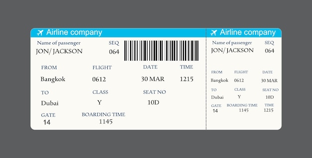 Vector image of airline boarding pass ticket with QR2 code Vector illustration