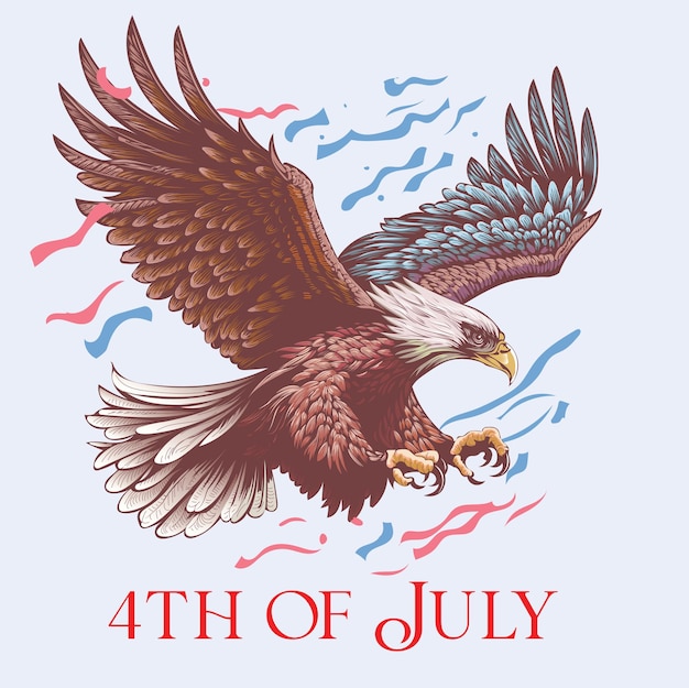 Vettore immagine vettoriale di un'aquila americana su una cartolina del 4 luglio