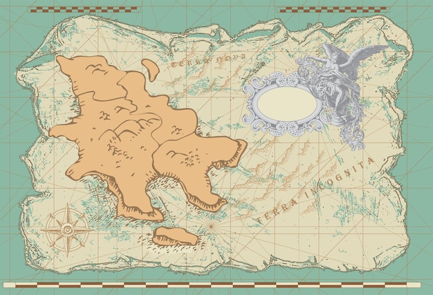 中世の船の航路の古代海図のベクトル画像