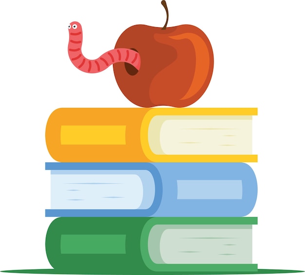 Vector Image Of An Apple On A Pile Of Books Isolated On Transparent Background