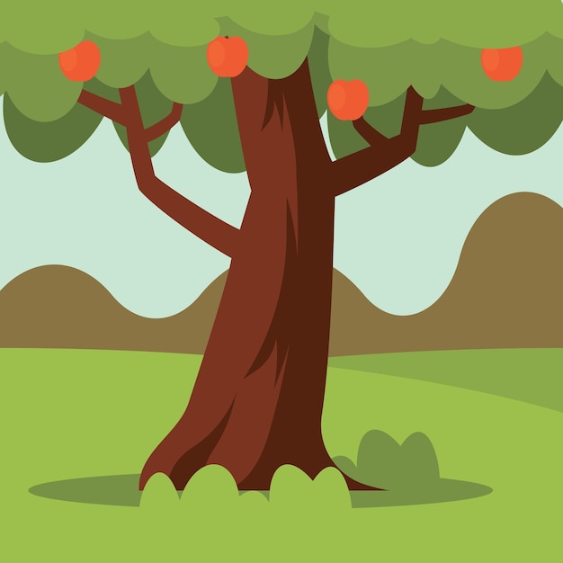 Vector image of an apple tree with hanging fruits isolated on transparent background