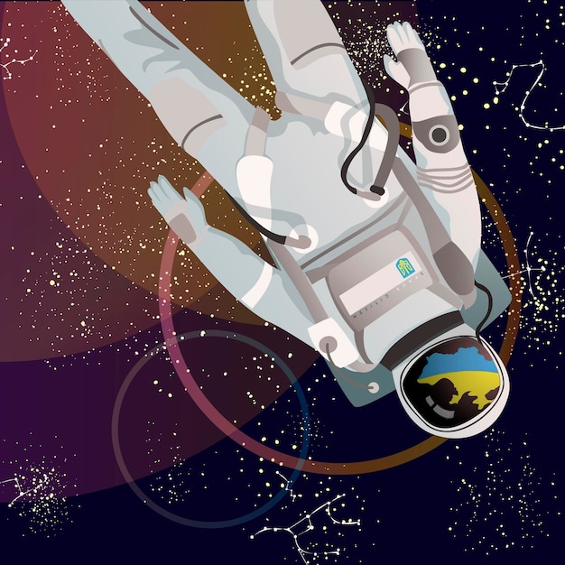 Vector vector image astronaut with map of kuraina in space