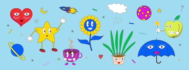 Vector vector image, background with funny cartoon characters