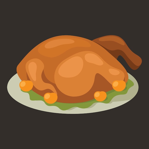 Vector vector image of baked turkey served at a plate food illustration