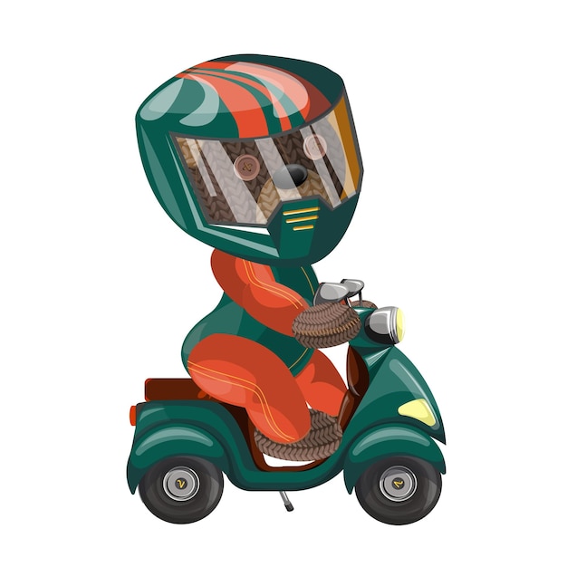 Vector image of a bear in an outfit on a scooter concept cartoon style eps 10