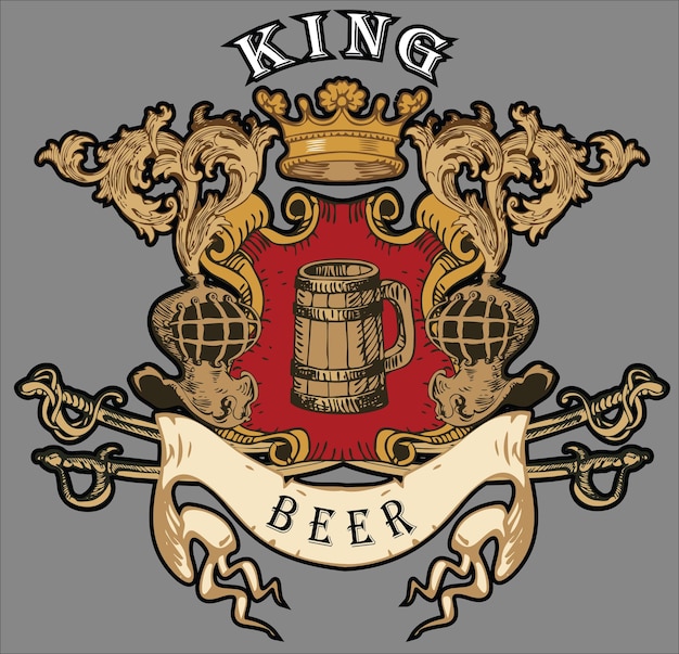 Vector vector image of a beer label in the style of a medieval coat of arms vintage graphics