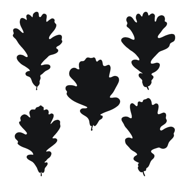 Vector vector image of black silhouettes of a realistic shape of oak leaves seasonal decorative background