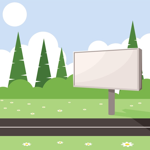 Vector image of a blank billboard by the road isolated on transparent background