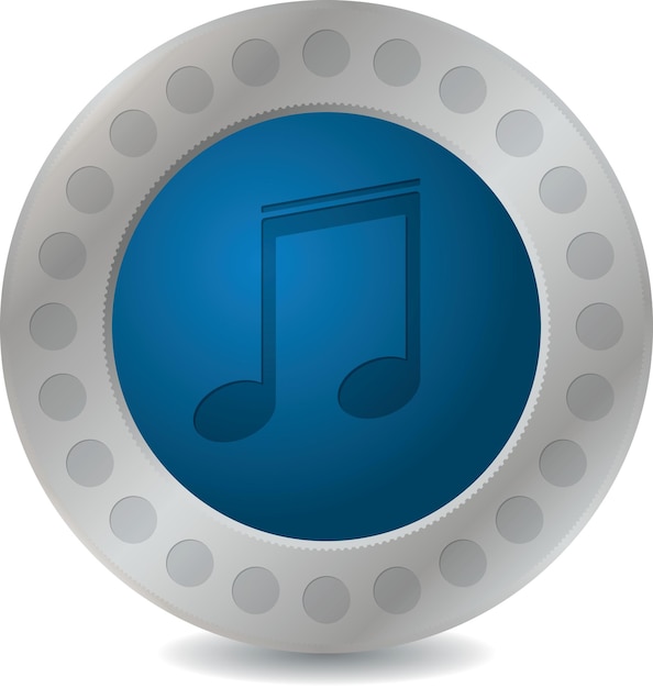 Vector Image Of Blue Button With Musical Note Inside Isolated On Transparent Background