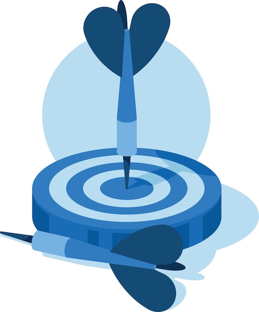 Vector image of blue darts in the target isolated on transparent background