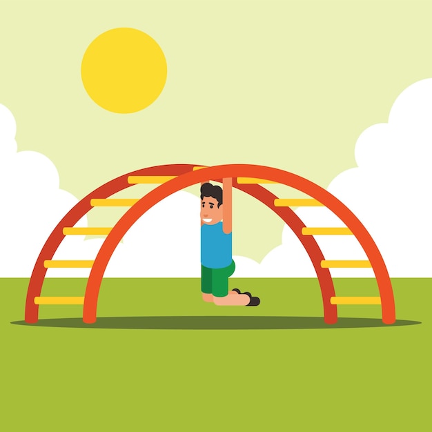 Vector image of a boy playing in a playground isolated on transparent background