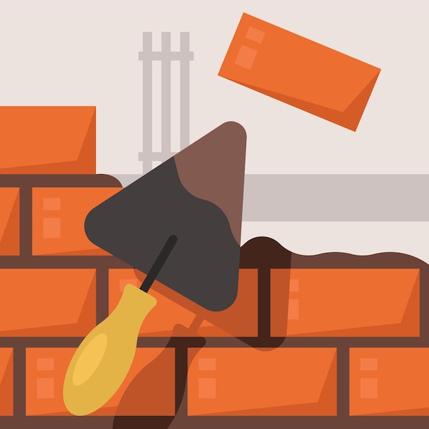 Vector vector image of a brick wall and a shovel isolated on transparent background