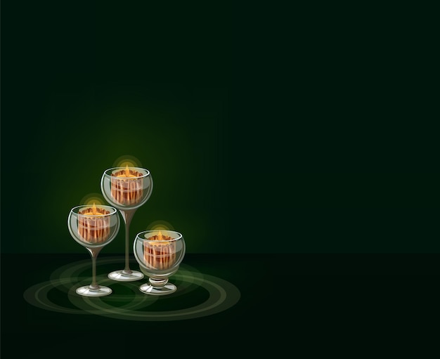 Векторное изображение подсвечников с горящими свечами на благородном зеленом фоне идеально подходит для составления вашей надписи или дизайна EPS 10