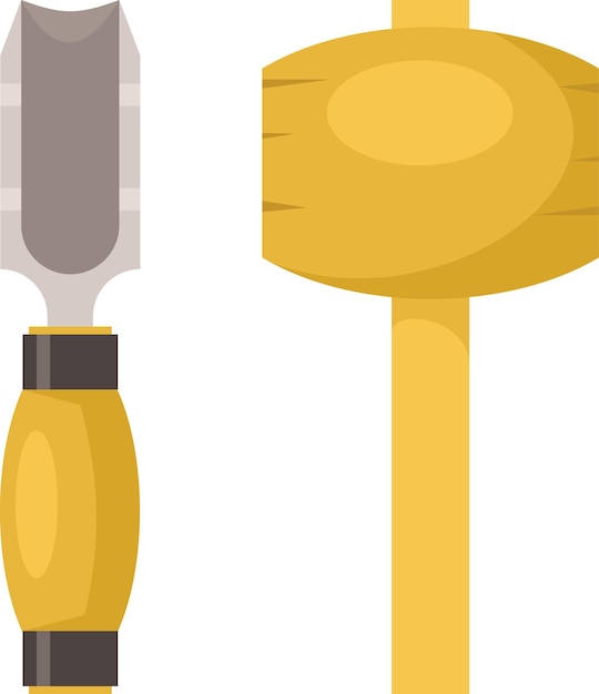 Vector Image Of A Chisel And A Mallet Isolated On Transparent Background