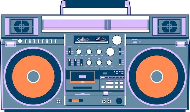 Vector image of a classic boombox. inspired by the jvc rc-m90 model in blue and orange