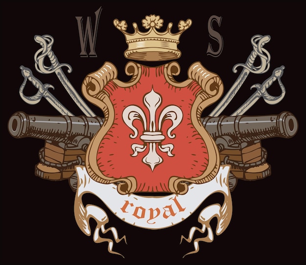 vector image of the coat of arms of the royal guard in vintage engraving style