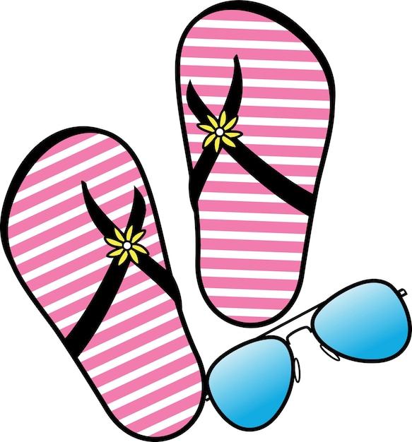 Vector vector image of colorful flipflops and sunglasses isolated on transparent background