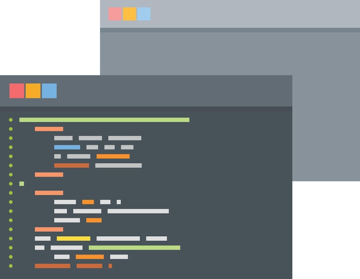 Vector vector image of a computer screen with programming code isolated on transparent background