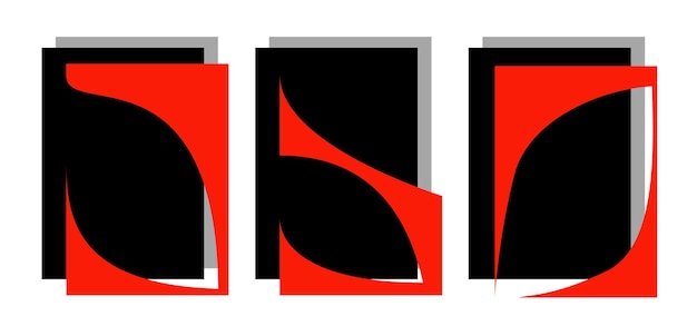 광택 잡지 스타일로 장식된 일련의 그림으로 구성된 벡터 이미지 검정색 배경 EPS 10의 빨간색 프레임