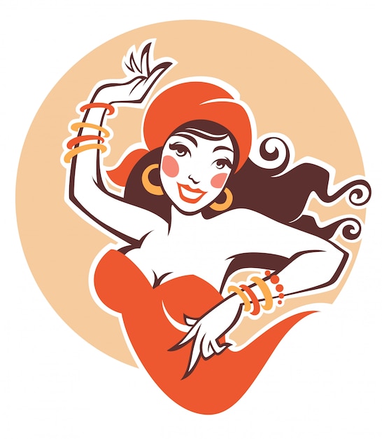 Vector image of dancing gipsy, attractive woman