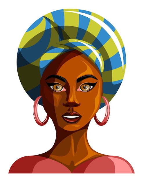 Vector image of a darkskinned girl in a turban in full face isolated on a white background eps 10