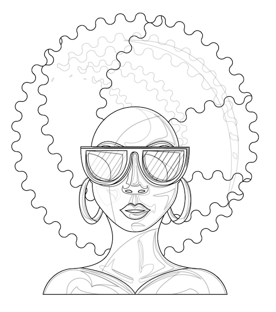 Vector image of a darkskinned woman in sunglasses and a luxurious hairstyle in full face isolated on a white background eps 10