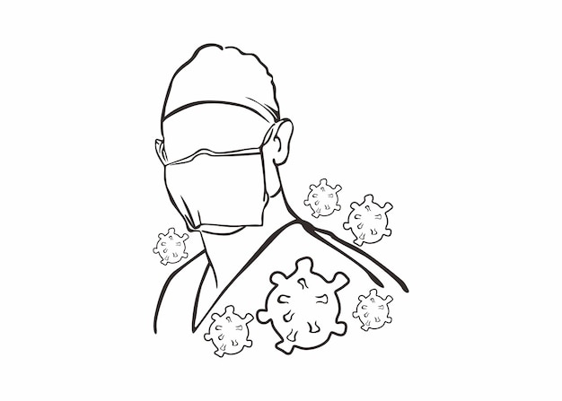 Vector vector image of doctors and medical personnel facing a virus outbreak in line art style