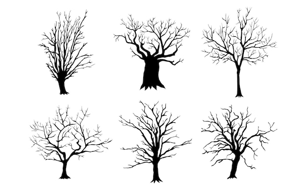 Vector vector image of dry tree silhouette set on white background eps10