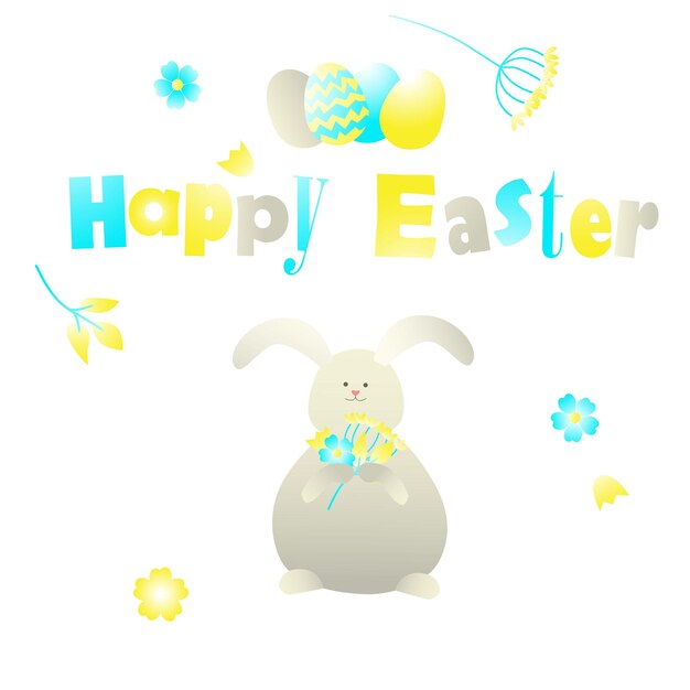 Vector image, easter greeting card with easter rabbit, in yellow blue colors