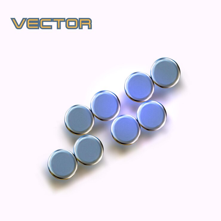 Vector a vector image of eight blue circles with a metallic sheen arranged in a diagonal pattern