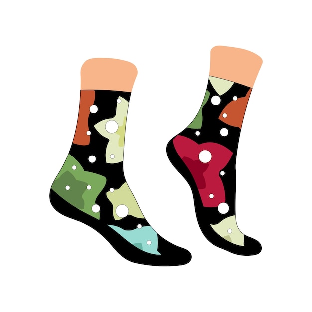 Vector image of feet in socks. Colorful textile, cute pattern. Suitable for labels, packaging, icons