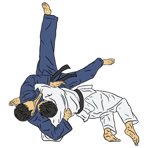 Vector image the fighter of the jiu-jitsu. Greeting. Fight. Traditional Brazil martial art