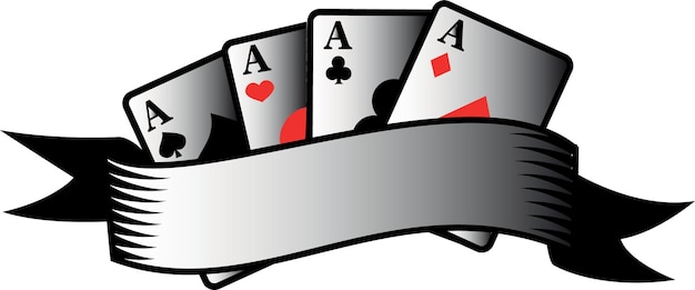 Vector image of four aces and a ribbon isolated on transparent background