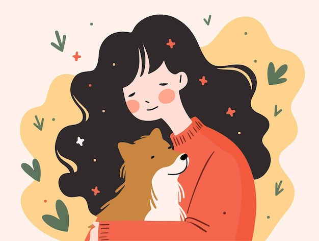 Vector image of a girl and a dog