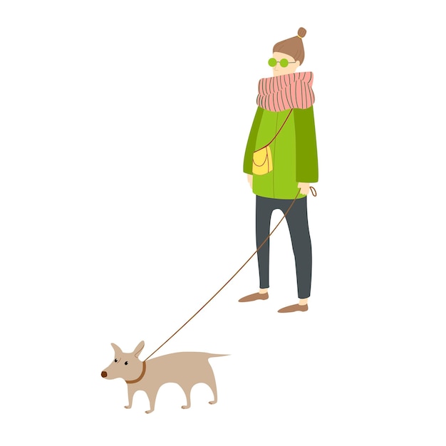 Векторное изображение девушки с собакой на белом фоне