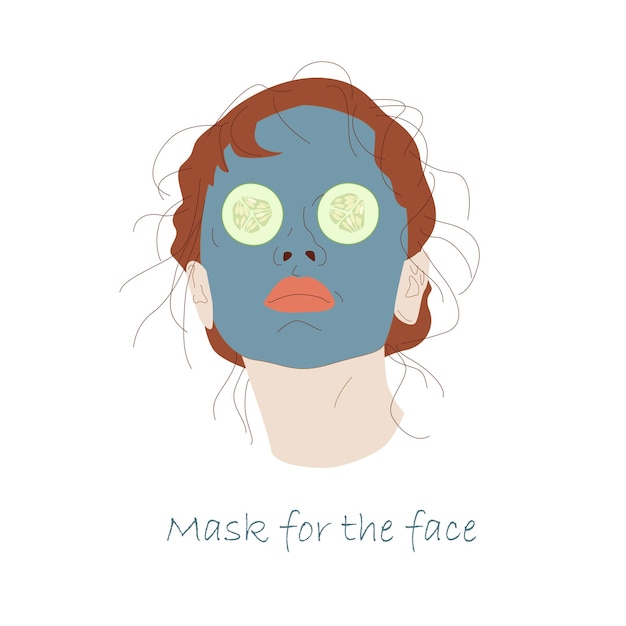 Vector vector image of a girl with a nourishing face mask and cucumbers