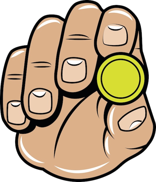 Immagine vettoriale di una mano che mostra una moneta gialla isolata su sfondo trasparente