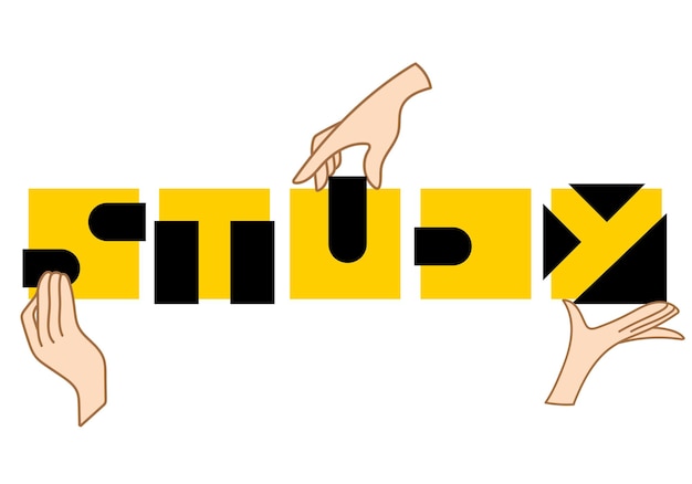 Vector vector image hands put together the word 'study' from cubes.useful for schools, educational programs