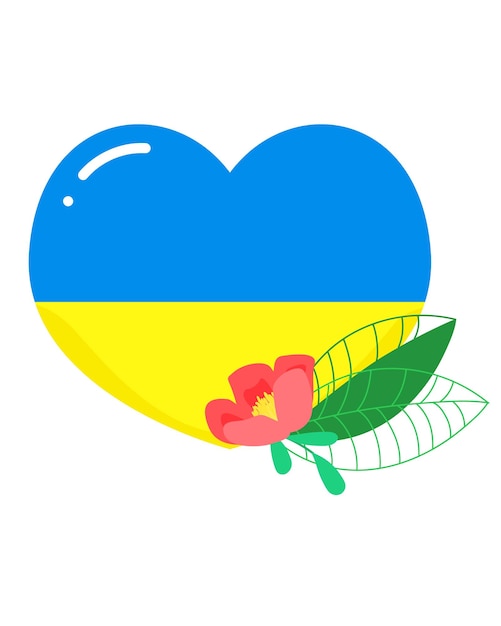 Vector image of an heart in the colors of the Ukrainian flag with green twigs