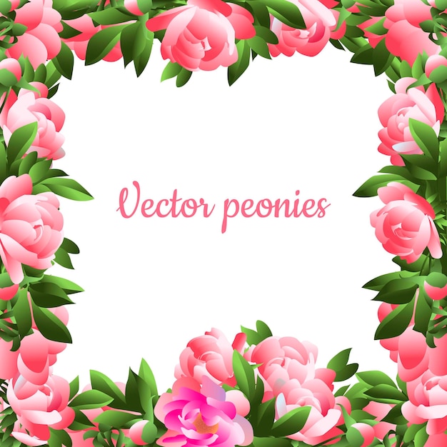 Vector image of a holiday frame made of pink peonies.