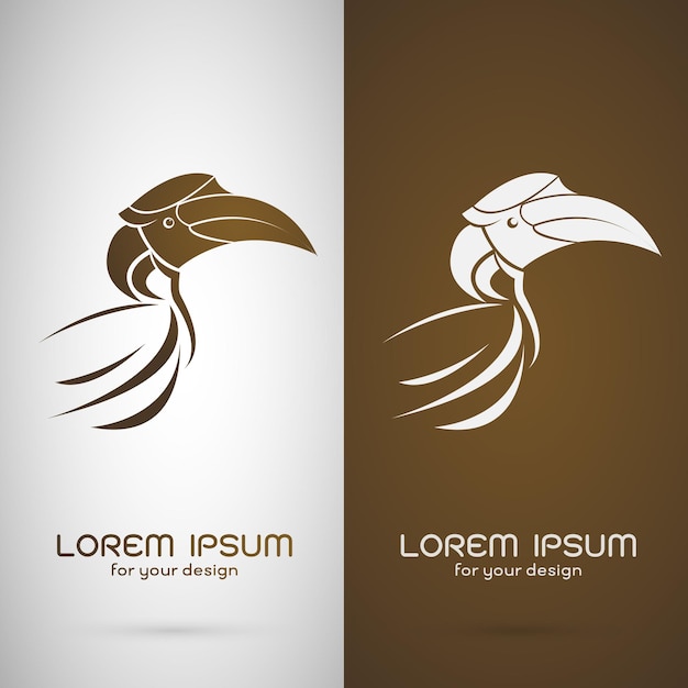 Vector image of an hornbill design on white background and brown background, Logo, Symbol