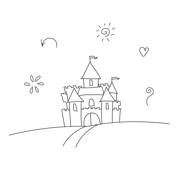 直線的に描かれた魔法の城のベクター画像