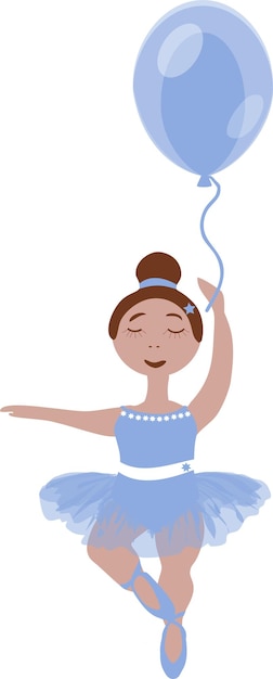 Vector image of a little ballerina girl with a tutu and pointe shoes and a balloon