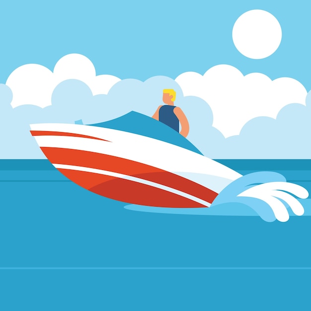 Vector Image Of A Man Driving A Speedboat Isolated On Transparent Background