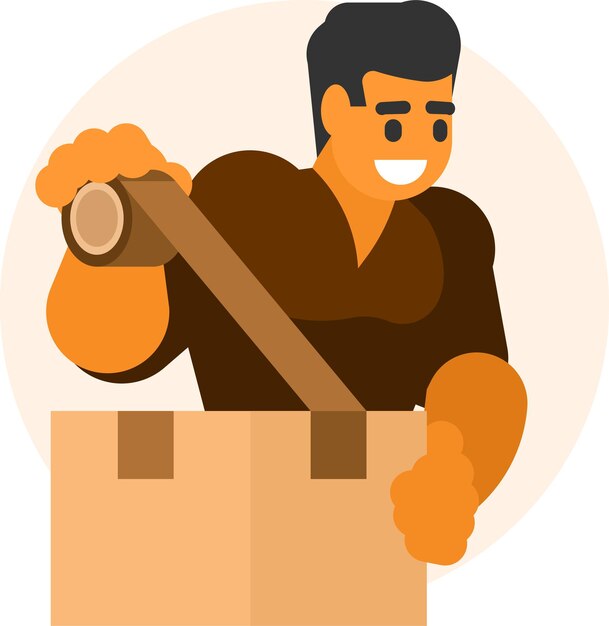 Vector Image Of A Man Packing A Parcel Isolated On Transparent Background